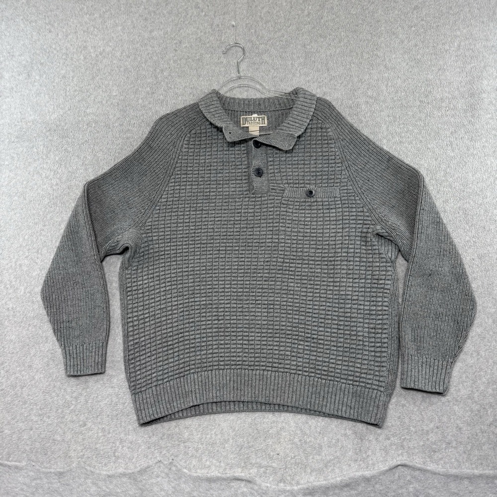 Duluth Burly Retirement‎ Button Mock Sweater Mens L Gray Pullover Heavy Waffle